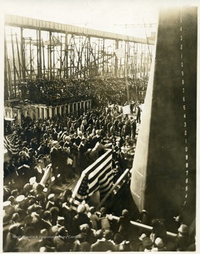 The christening of the U.S.S. West Virginia by Alice Wright Mann, daughter of a prominent West Virginian.