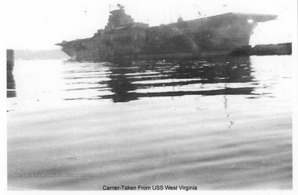The photo was taken from the deck of the U.S.S. West Virginia. Photos are from an album belonging to a member of the U.S.S. West Virginia.  William Wright, Radio Technician 2C, was on the ship from 1944-45 and saw action at Leyte Gulf, Iwo Jima, and Okinawa. 