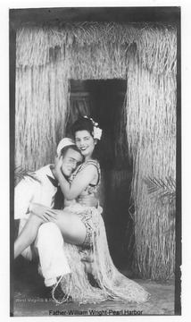 Wright, left, is pictured with an unidentified woman on his lap. Photos are from an album belonging to a member of the U.S.S. West Virginia.  William Wright, Radio Technician 2C, was on the ship from 1944-45 and saw action at Leyte Gulf, Iwo Jima, and Okinawa. 